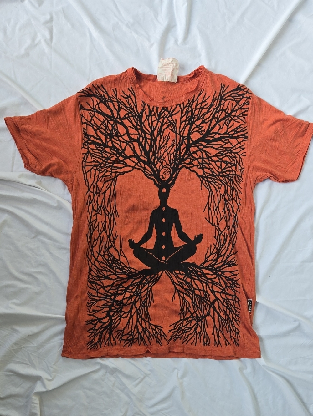 Men's/Unisex Brick/Orange Tshirt Silkscreened Black Graphic Meditation Tree